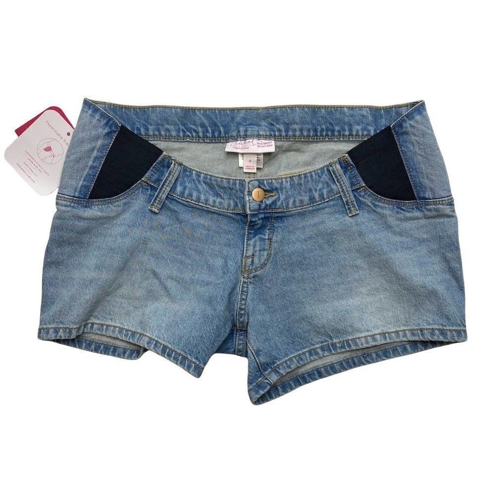 Maternity Side Panel Jean Shorts‎ Women's 4 Faded Blue Stretchy Denim NEW